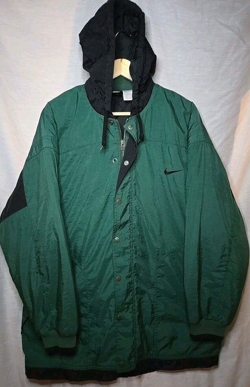 Vintage Nike Air Quilted Hooded Green Puffer Jacket Men’s Big Medium, 90s WARM